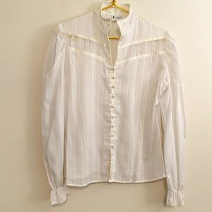 Vintage Pearl Trim 80s Cottage Blouse M